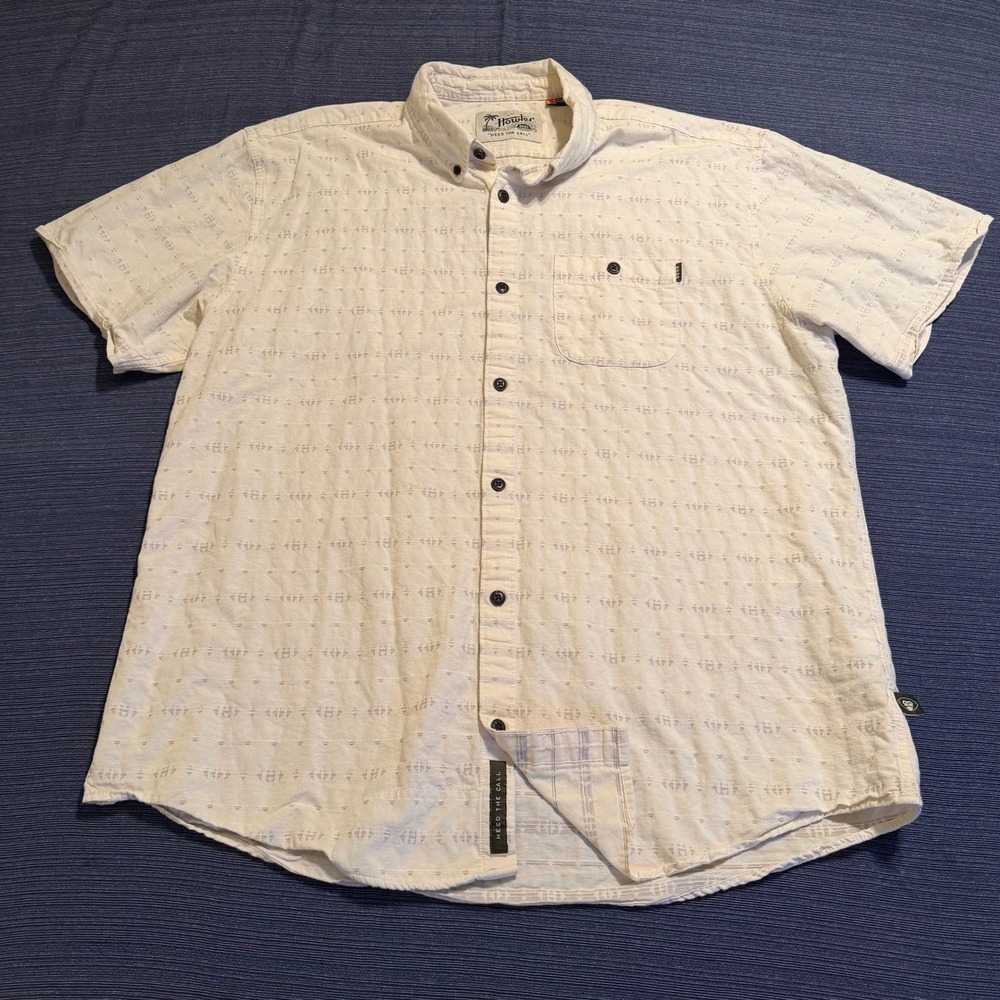 Howler Brothers Mens XL Short Sleeve Button Down Shirt Cream Geometric Cotton